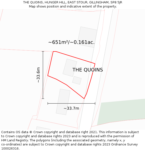THE QUOINS, HUNGER HILL, EAST STOUR, GILLINGHAM, SP8 5JR: Plot and title map
