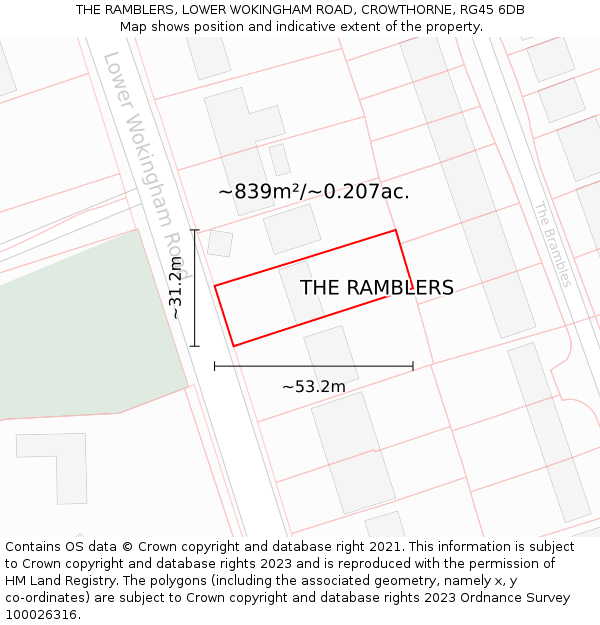 THE RAMBLERS, LOWER WOKINGHAM ROAD, CROWTHORNE, RG45 6DB: Plot and title map