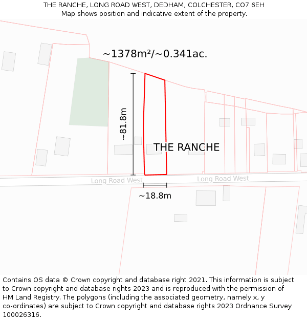 THE RANCHE, LONG ROAD WEST, DEDHAM, COLCHESTER, CO7 6EH: Plot and title map