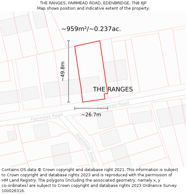 THE RANGES, FAIRMEAD ROAD, EDENBRIDGE, TN8 6JP: Plot and title map