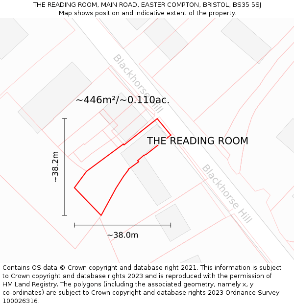 THE READING ROOM, MAIN ROAD, EASTER COMPTON, BRISTOL, BS35 5SJ: Plot and title map
