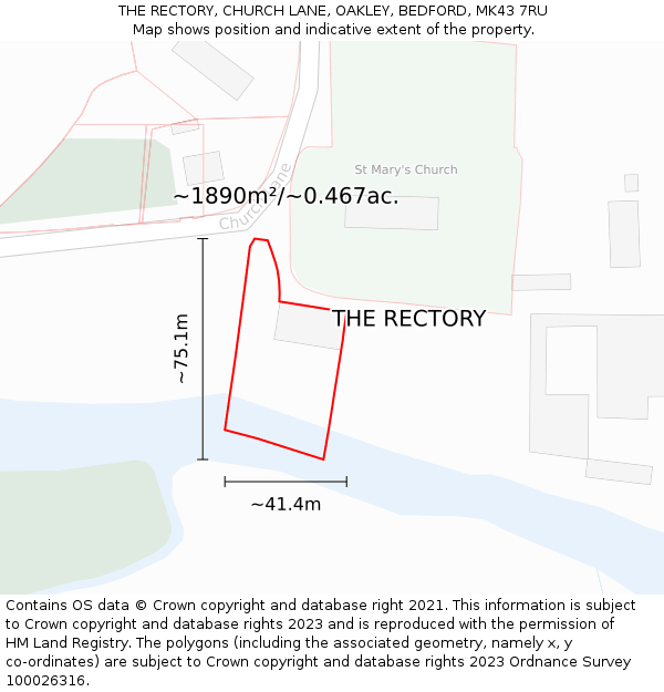 THE RECTORY, CHURCH LANE, OAKLEY, BEDFORD, MK43 7RU: Plot and title map