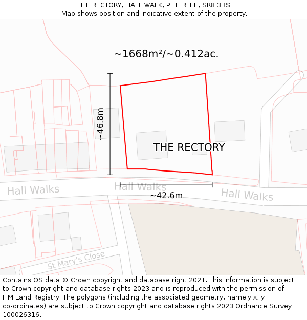 THE RECTORY, HALL WALK, PETERLEE, SR8 3BS: Plot and title map