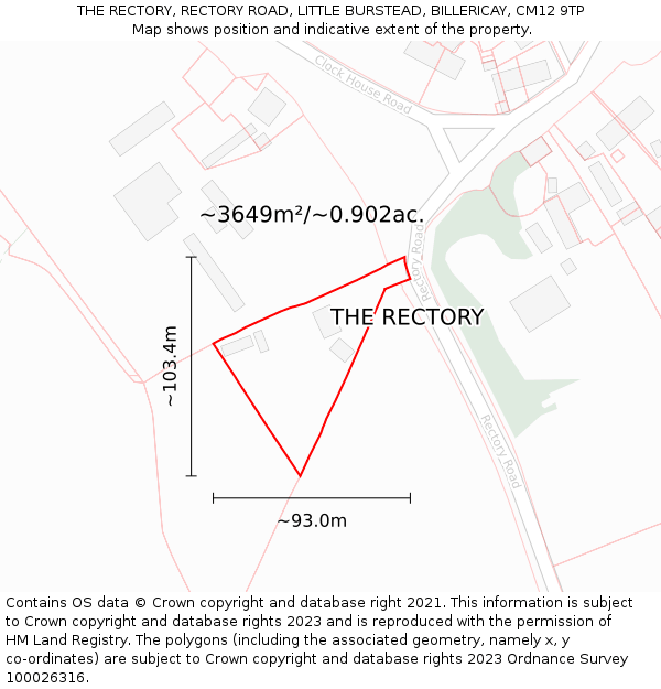 THE RECTORY, RECTORY ROAD, LITTLE BURSTEAD, BILLERICAY, CM12 9TP: Plot and title map