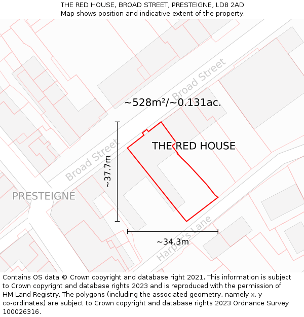 THE RED HOUSE, BROAD STREET, PRESTEIGNE, LD8 2AD: Plot and title map