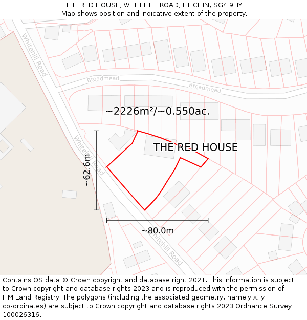 THE RED HOUSE, WHITEHILL ROAD, HITCHIN, SG4 9HY: Plot and title map