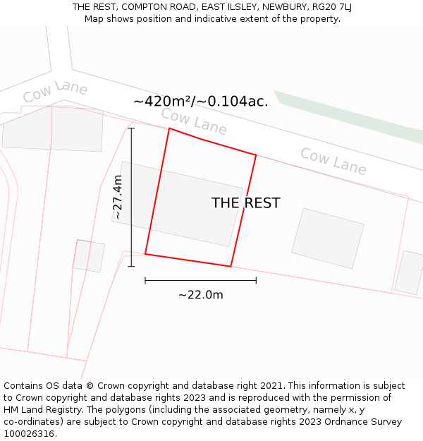 THE REST, COMPTON ROAD, EAST ILSLEY, NEWBURY, RG20 7LJ: Plot and title map