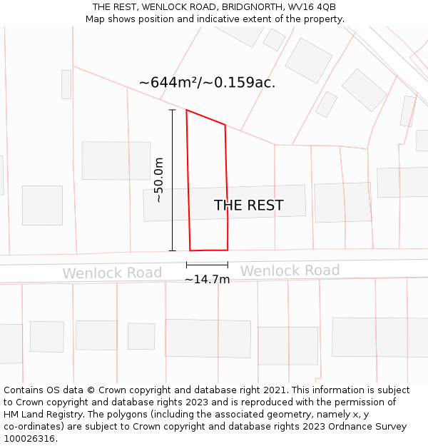 THE REST, WENLOCK ROAD, BRIDGNORTH, WV16 4QB: Plot and title map