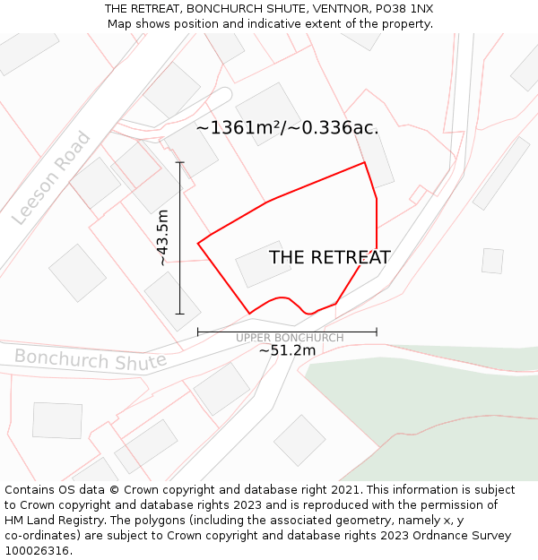 THE RETREAT, BONCHURCH SHUTE, VENTNOR, PO38 1NX: Plot and title map
