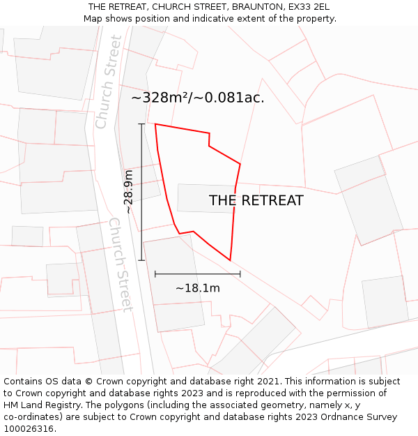 THE RETREAT, CHURCH STREET, BRAUNTON, EX33 2EL: Plot and title map
