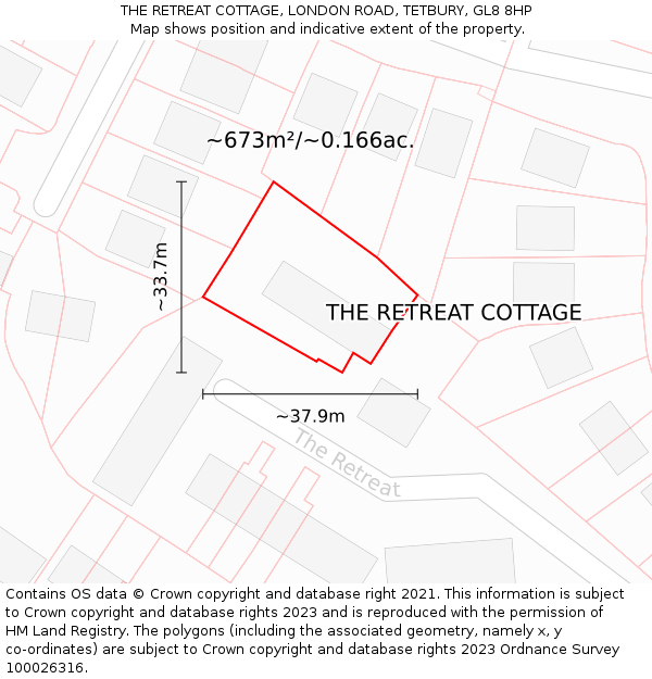 THE RETREAT COTTAGE, LONDON ROAD, TETBURY, GL8 8HP: Plot and title map