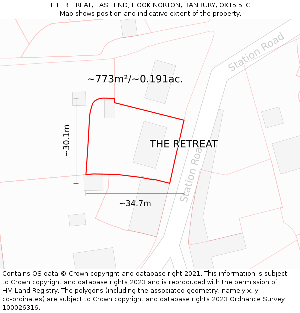 THE RETREAT, EAST END, HOOK NORTON, BANBURY, OX15 5LG: Plot and title map