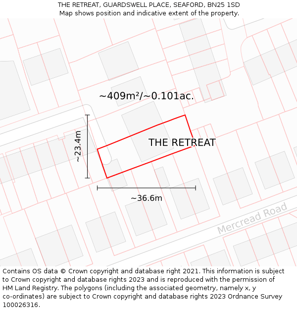 THE RETREAT, GUARDSWELL PLACE, SEAFORD, BN25 1SD: Plot and title map