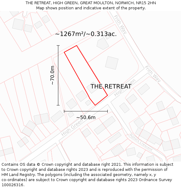 THE RETREAT, HIGH GREEN, GREAT MOULTON, NORWICH, NR15 2HN: Plot and title map