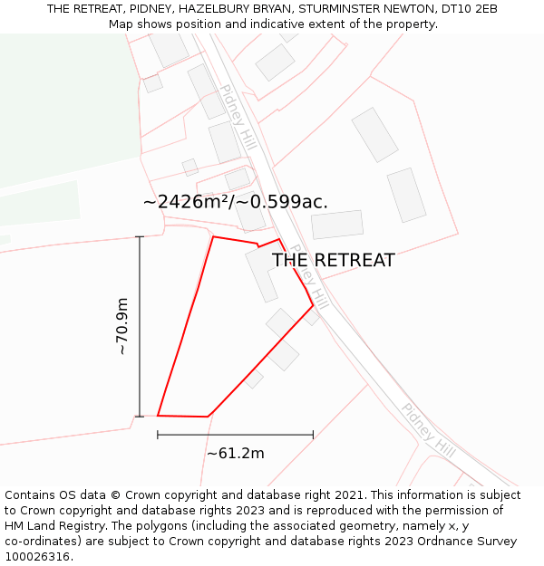 THE RETREAT, PIDNEY, HAZELBURY BRYAN, STURMINSTER NEWTON, DT10 2EB: Plot and title map