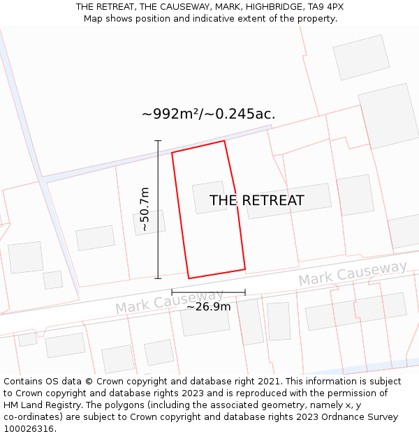 THE RETREAT, THE CAUSEWAY, MARK, HIGHBRIDGE, TA9 4PX: Plot and title map