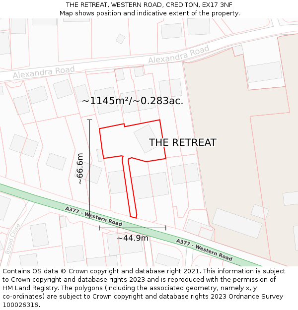 THE RETREAT, WESTERN ROAD, CREDITON, EX17 3NF: Plot and title map