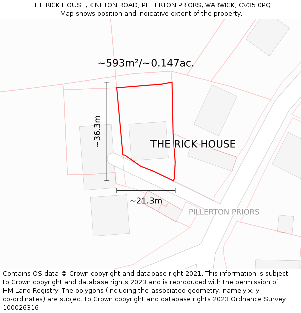 THE RICK HOUSE, KINETON ROAD, PILLERTON PRIORS, WARWICK, CV35 0PQ: Plot and title map