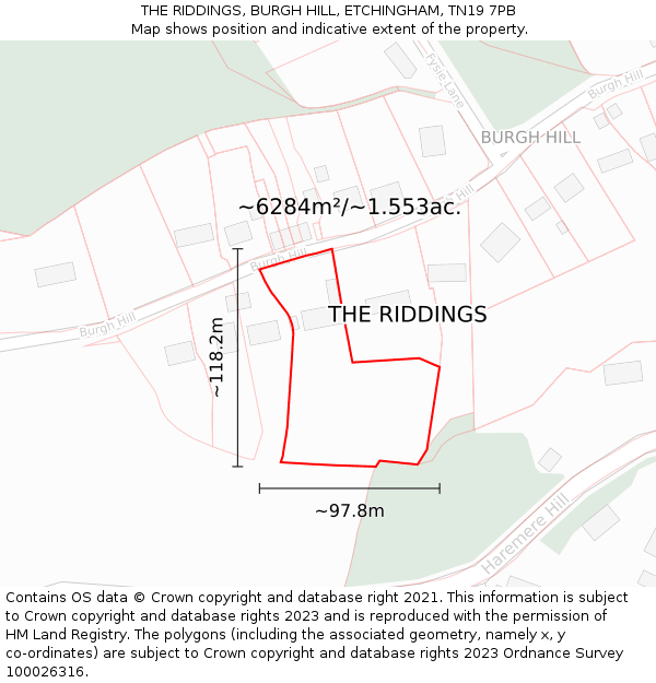 THE RIDDINGS, BURGH HILL, ETCHINGHAM, TN19 7PB: Plot and title map