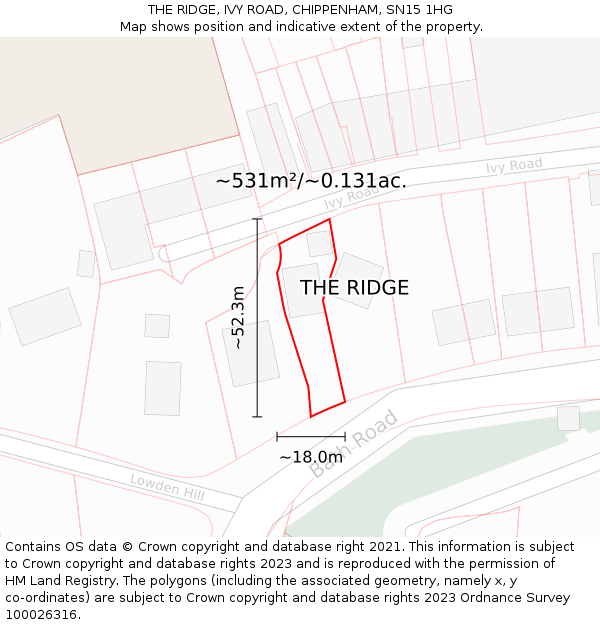 THE RIDGE, IVY ROAD, CHIPPENHAM, SN15 1HG: Plot and title map