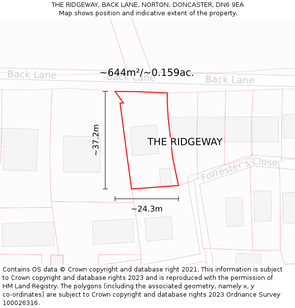 THE RIDGEWAY, BACK LANE, NORTON, DONCASTER, DN6 9EA: Plot and title map