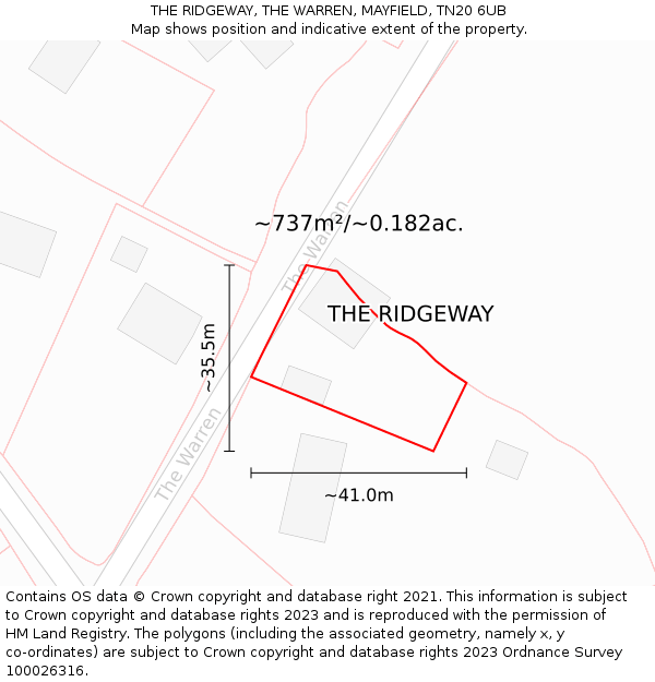 THE RIDGEWAY, THE WARREN, MAYFIELD, TN20 6UB: Plot and title map