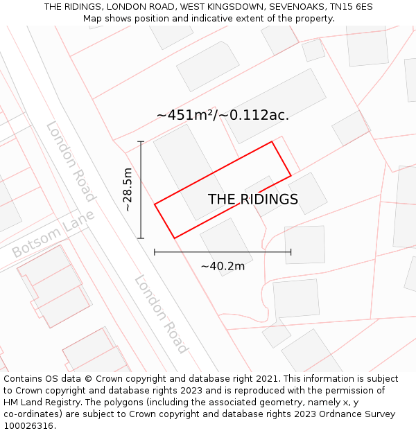 THE RIDINGS, LONDON ROAD, WEST KINGSDOWN, SEVENOAKS, TN15 6ES: Plot and title map