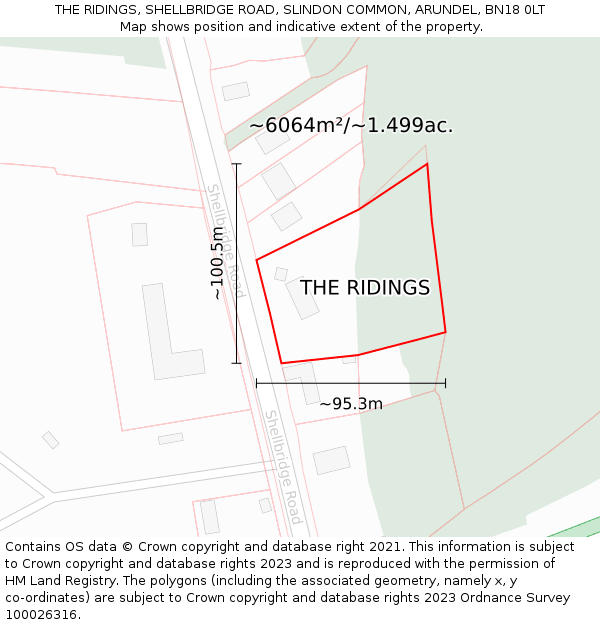 THE RIDINGS, SHELLBRIDGE ROAD, SLINDON COMMON, ARUNDEL, BN18 0LT: Plot and title map