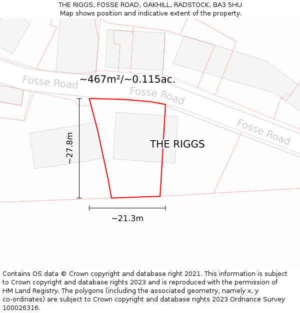 THE RIGGS, FOSSE ROAD, OAKHILL, RADSTOCK, BA3 5HU: Plot and title map