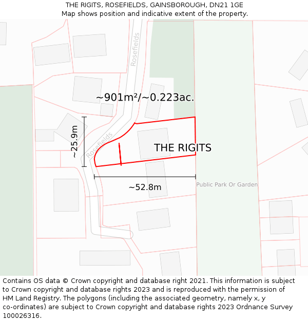 THE RIGITS, ROSEFIELDS, GAINSBOROUGH, DN21 1GE: Plot and title map