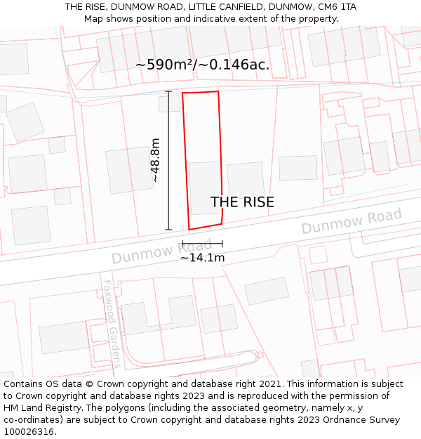 THE RISE, DUNMOW ROAD, LITTLE CANFIELD, DUNMOW, CM6 1TA: Plot and title map