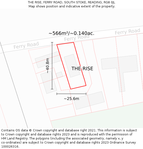 THE RISE, FERRY ROAD, SOUTH STOKE, READING, RG8 0JL: Plot and title map