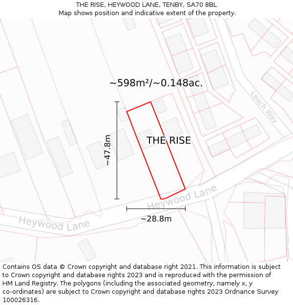 THE RISE, HEYWOOD LANE, TENBY, SA70 8BL: Plot and title map