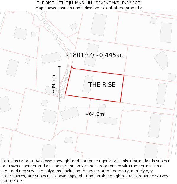 THE RISE, LITTLE JULIANS HILL, SEVENOAKS, TN13 1QB: Plot and title map
