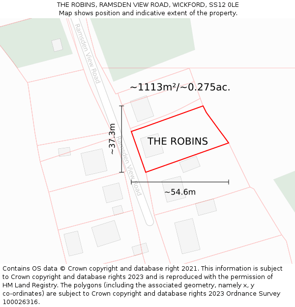 THE ROBINS, RAMSDEN VIEW ROAD, WICKFORD, SS12 0LE: Plot and title map
