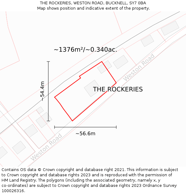 THE ROCKERIES, WESTON ROAD, BUCKNELL, SY7 0BA: Plot and title map