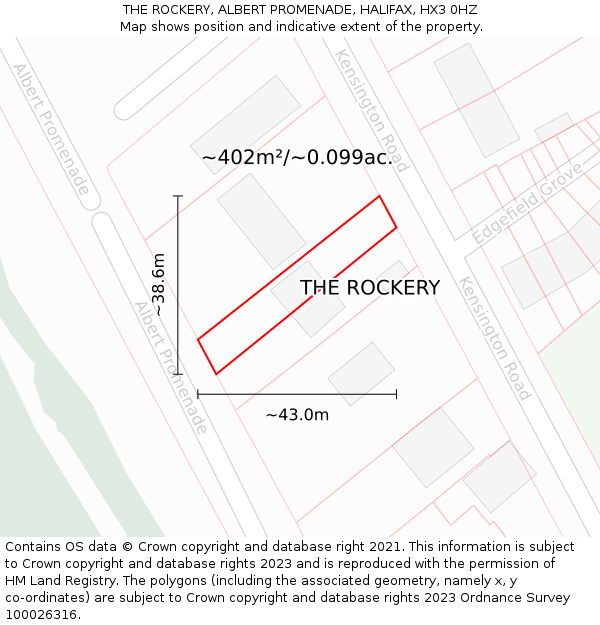 THE ROCKERY, ALBERT PROMENADE, HALIFAX, HX3 0HZ: Plot and title map