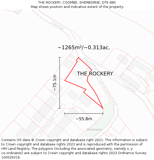 THE ROCKERY, COOMBE, SHERBORNE, DT9 4BX: Plot and title map