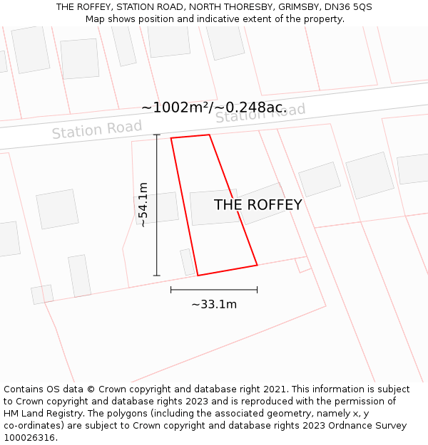 THE ROFFEY, STATION ROAD, NORTH THORESBY, GRIMSBY, DN36 5QS: Plot and title map