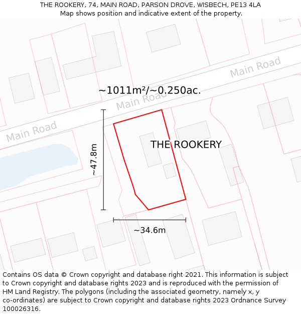THE ROOKERY, 74, MAIN ROAD, PARSON DROVE, WISBECH, PE13 4LA: Plot and title map