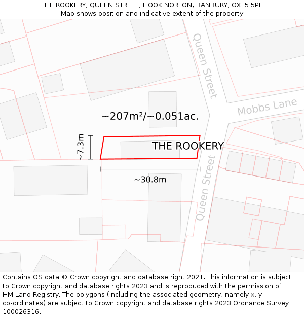 THE ROOKERY, QUEEN STREET, HOOK NORTON, BANBURY, OX15 5PH: Plot and title map