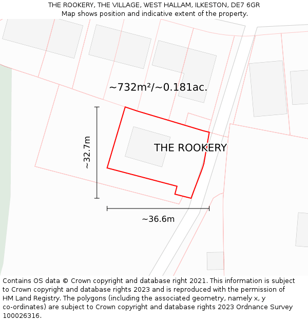 THE ROOKERY, THE VILLAGE, WEST HALLAM, ILKESTON, DE7 6GR: Plot and title map