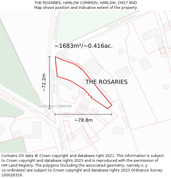 THE ROSARIES, HARLOW COMMON, HARLOW, CM17 9ND: Plot and title map