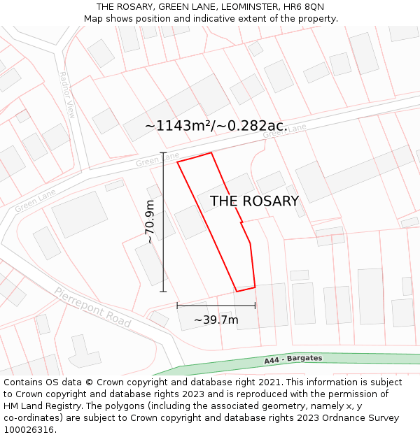 THE ROSARY, GREEN LANE, LEOMINSTER, HR6 8QN: Plot and title map