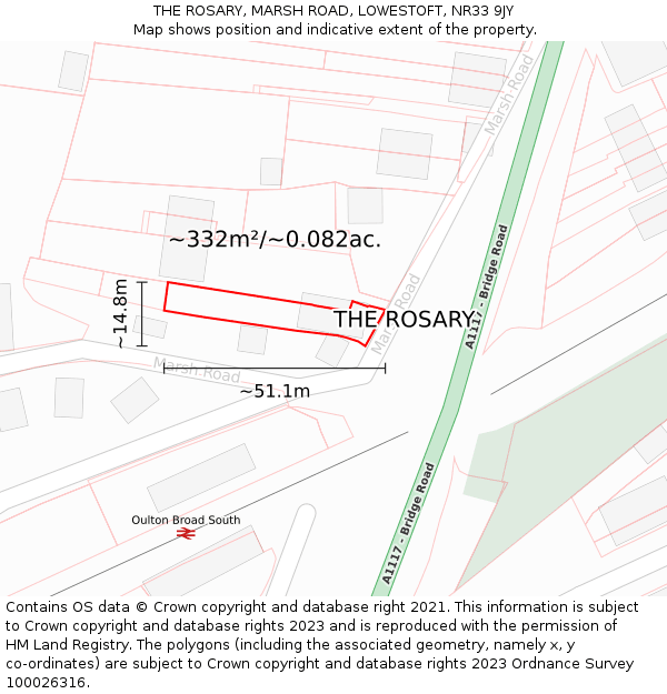 THE ROSARY, MARSH ROAD, LOWESTOFT, NR33 9JY: Plot and title map