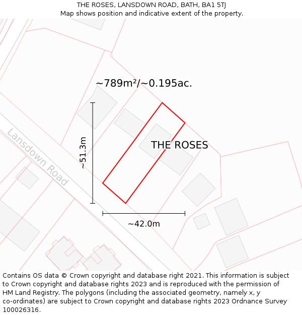 THE ROSES, LANSDOWN ROAD, BATH, BA1 5TJ: Plot and title map