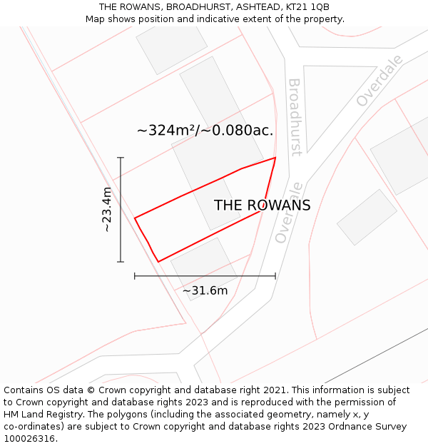 THE ROWANS, BROADHURST, ASHTEAD, KT21 1QB: Plot and title map