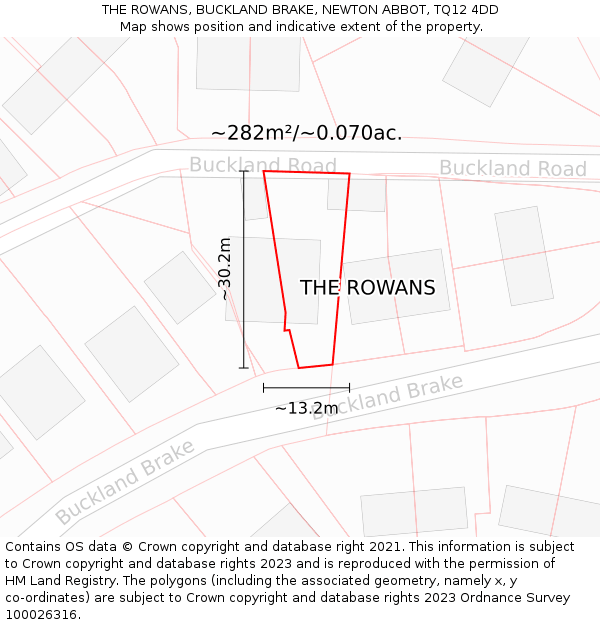 THE ROWANS, BUCKLAND BRAKE, NEWTON ABBOT, TQ12 4DD: Plot and title map