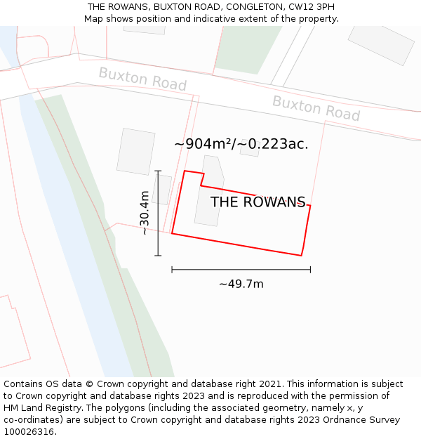 THE ROWANS, BUXTON ROAD, CONGLETON, CW12 3PH: Plot and title map