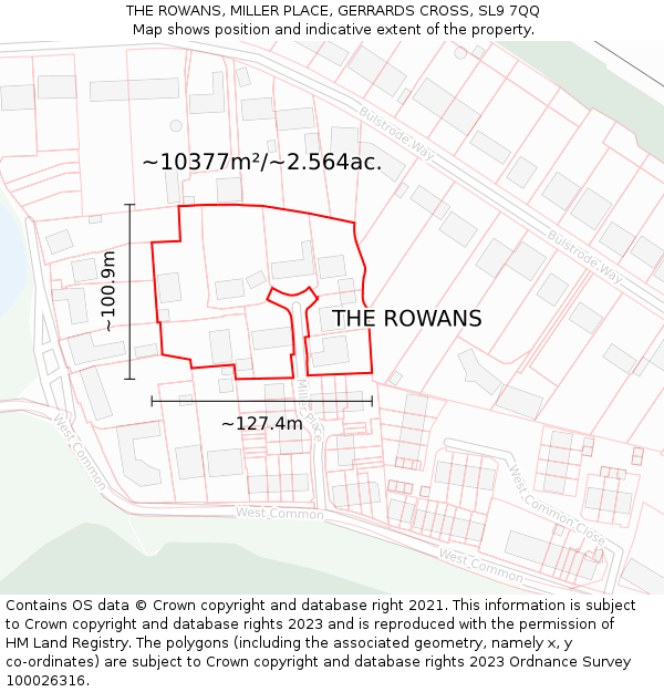 THE ROWANS, MILLER PLACE, GERRARDS CROSS, SL9 7QQ: Plot and title map